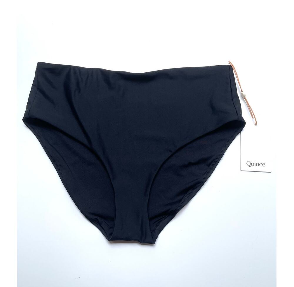 Quince Italian High-Rise Bikini Bottom Swim Black Size Medium NEW